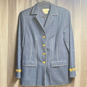 Escada Margaretha Ley Denim Blazer Gold Button 90s Vintage